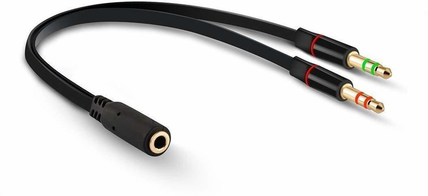 Image of Finaux Black Gold Plated 2 Male to 1 Female 3.5mm Headphone Earphone Mic Audio y splitter Phone Converter