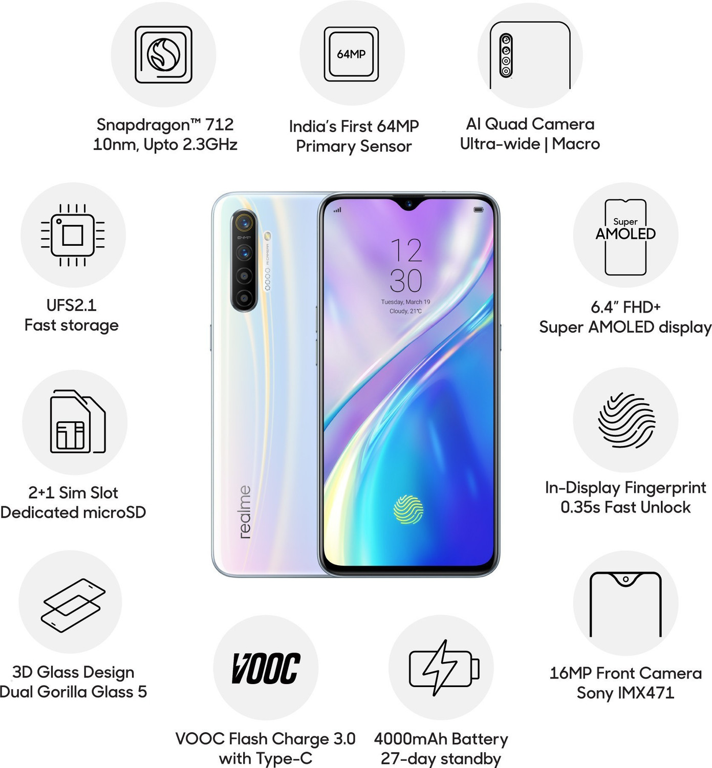 Image of realme XT (Pearl White, 128 GB)