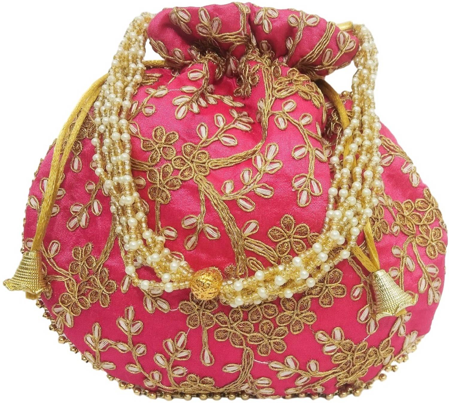 athizay Embroidery work handmade wristlets Potli For Women Fashion Dark Rani color Potli