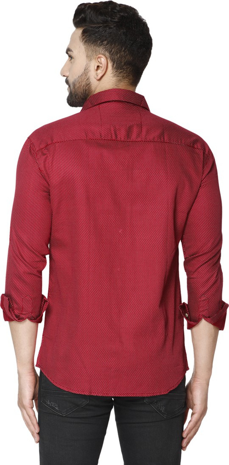 Image of FUBAR Men Slim Fit Polka Print Spread Collar Casual Shirt