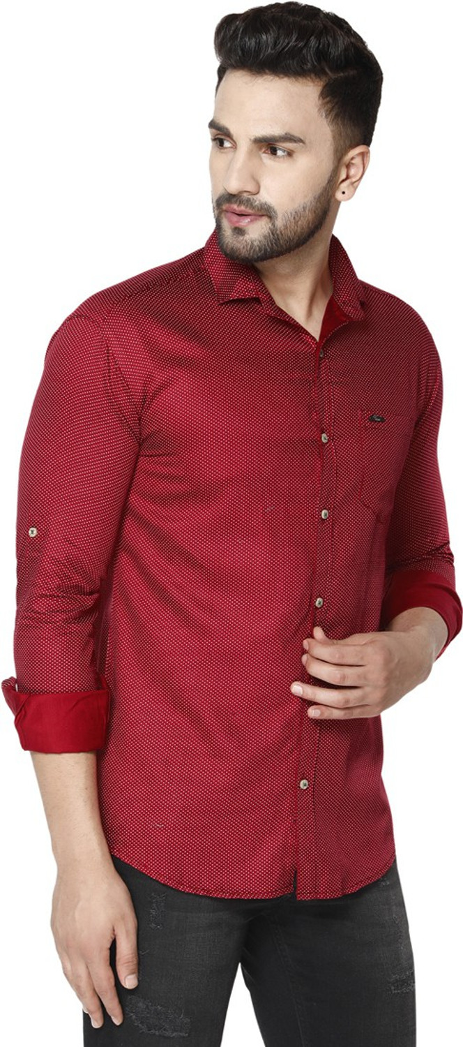 Image of FUBAR Men Slim Fit Polka Print Spread Collar Casual Shirt