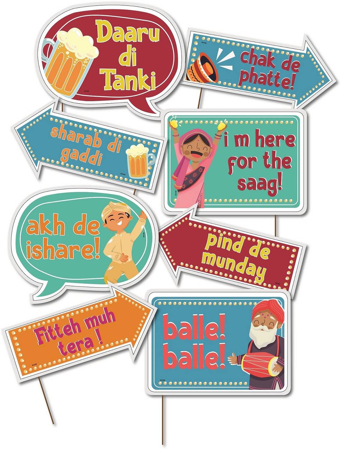 Balloons Lohri Punjab Theme Photo Booth Props-Set of 8/PHOTOBOOTH Props/Photo Booth PHOTOBOOTH/Bachelor PHOTOBOOTH Photo Booth Board