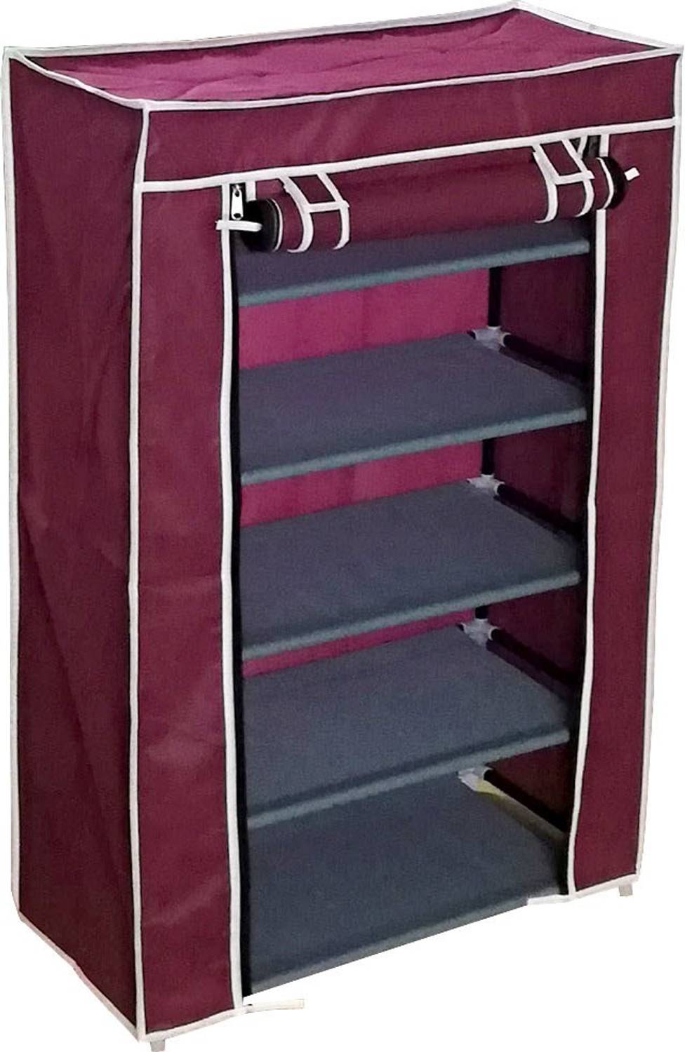 CMerchants 5 SHELF STAND MAROON Metal Collapsible Shoe Stand