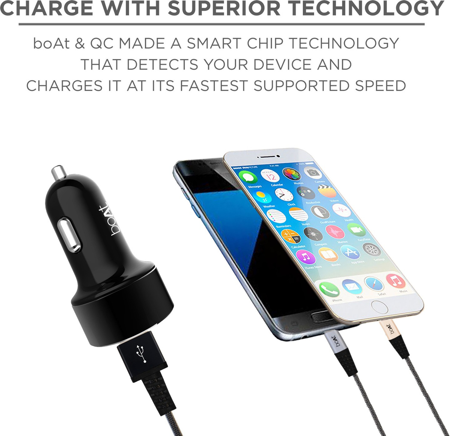 Image of boAt 18 W Qualcomm 3.0 Turbo Car Charger (Black, With USB Cable)
