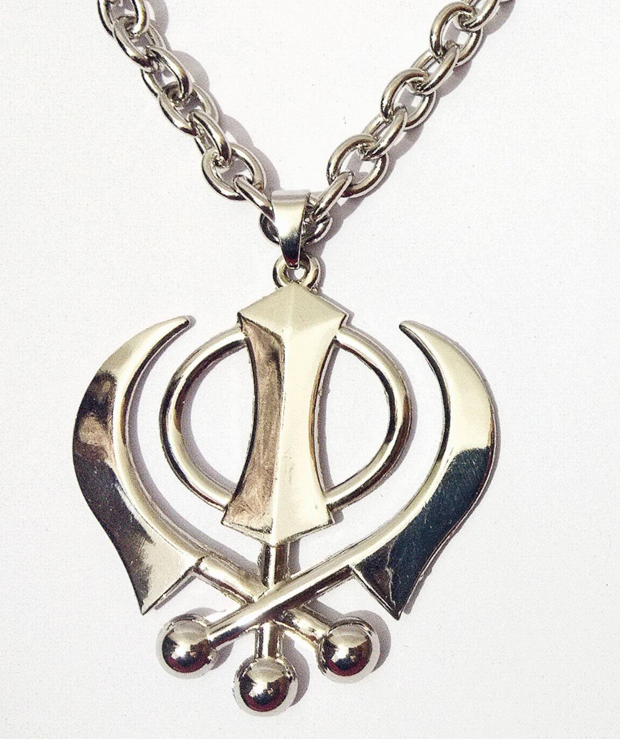 athizay Big Punjabi Khanda oxidised Silver Finish Mens Pendant Sikh Sardar Khalsa (White) Silver Plated Metal, Stainless Steel Chain