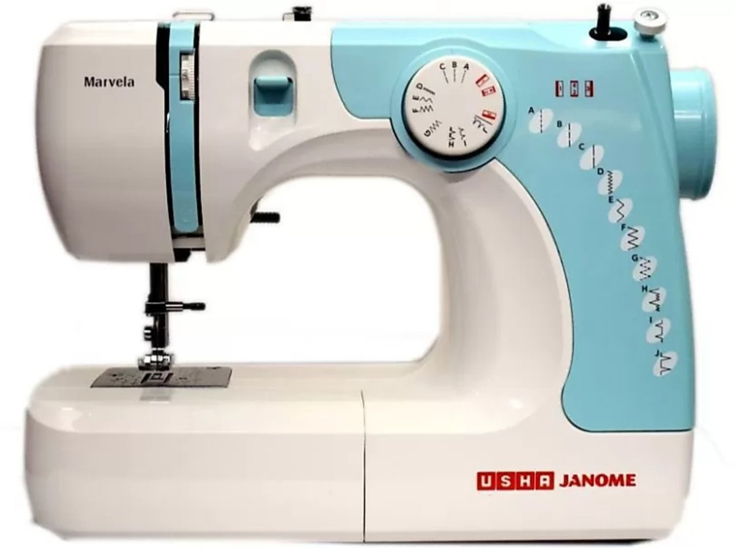 Image of USHA automatic zigzag marvela blue Electric Sewing Machine 14 built-in stitches 550 SPM 24 Months Warranty white,blue