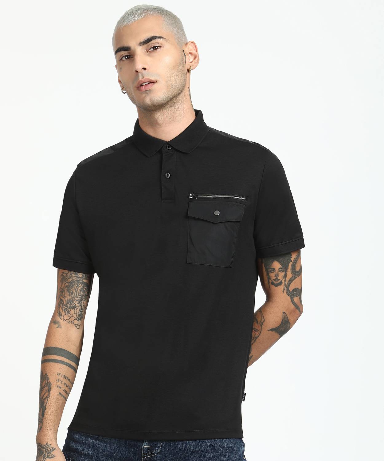 Calvin Klein Solid Men Polo Neck Black T-Shirt