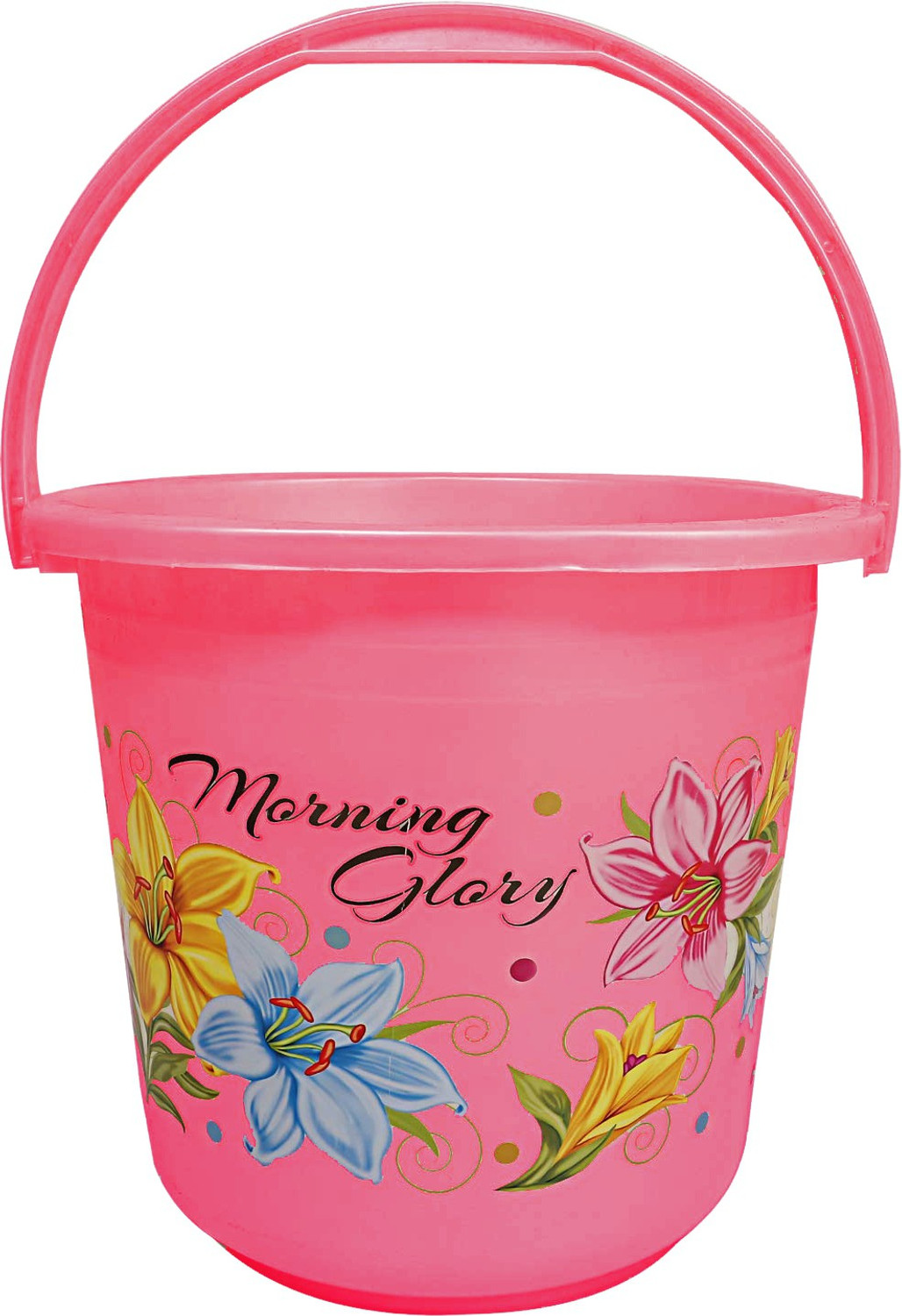 Image of KUBER INDUSTRIES Floral Print 2 Pieces Unbreakable Strong Plastic Bathroom Bucket 16 Ltr (Blue & Pink) -CTKTC34875 16 L Plastic Bucket