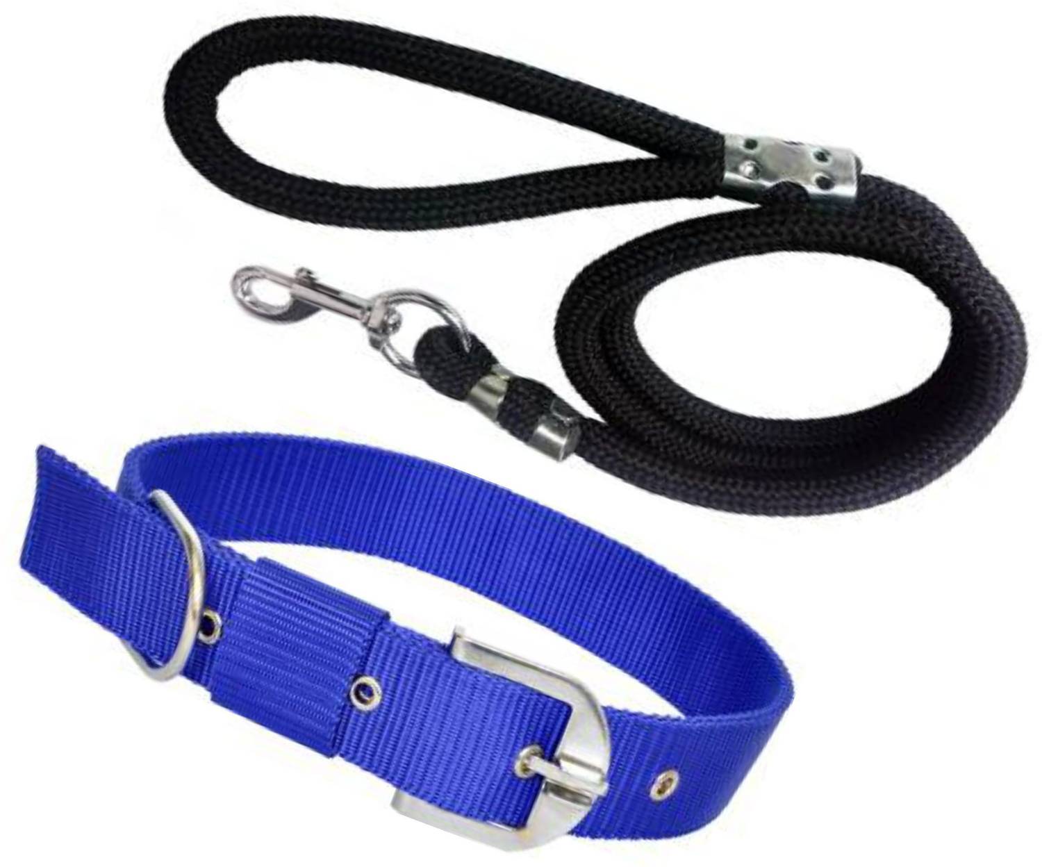 ADIOS Good Quality 1 inch Blue Dog Collar with Black Lead 1.5m Lengthy Dog Collar & Leash