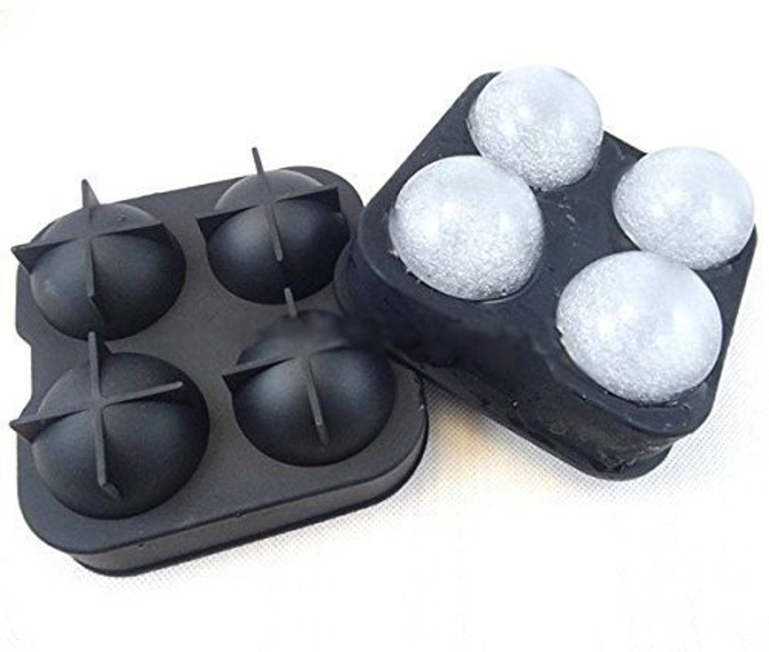 ANADI Silicone Round 4 Ball Ice Cube Tray Maker Mold with Mould Brick Party Tray Round Bar Accessories Juice Whiskey Cocktail Drinks Black Silicone Ice Ball Tray