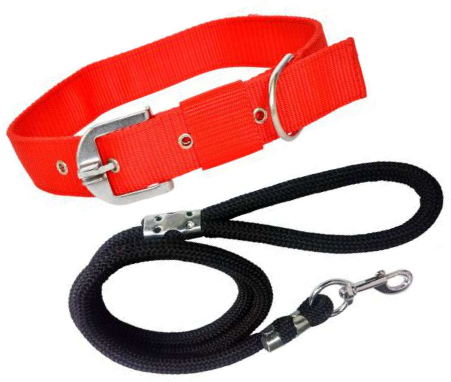 ADIOS Good Quality 1 inch Red Dog Collar with Black Lead 1.5m Lengthy Dog Collar & Leash