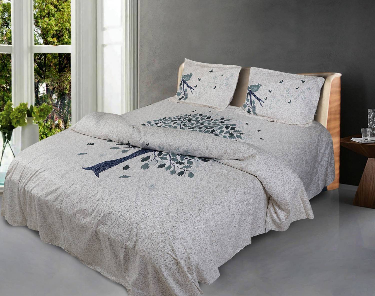Almighty Creations Cotton Queen Flat 144 TC Printed 1 Bedsheet with 2 Pillow Covers