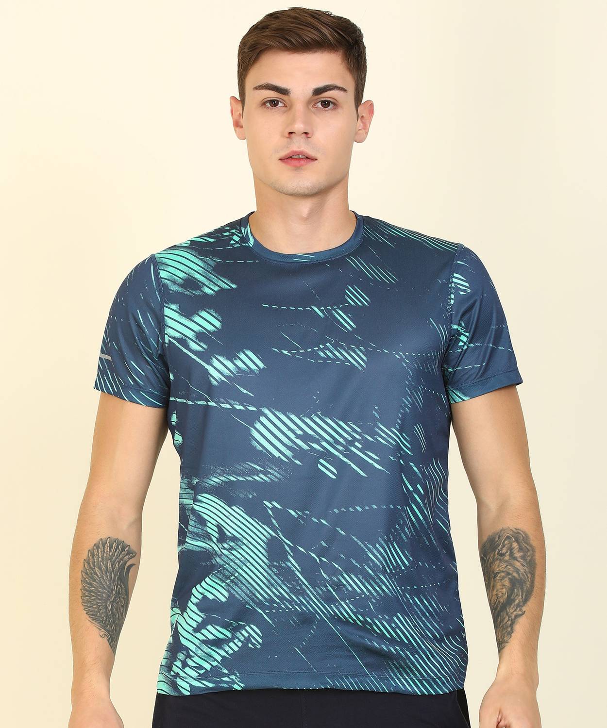 Asics Printed Men Round Neck Green, Blue T-Shirt