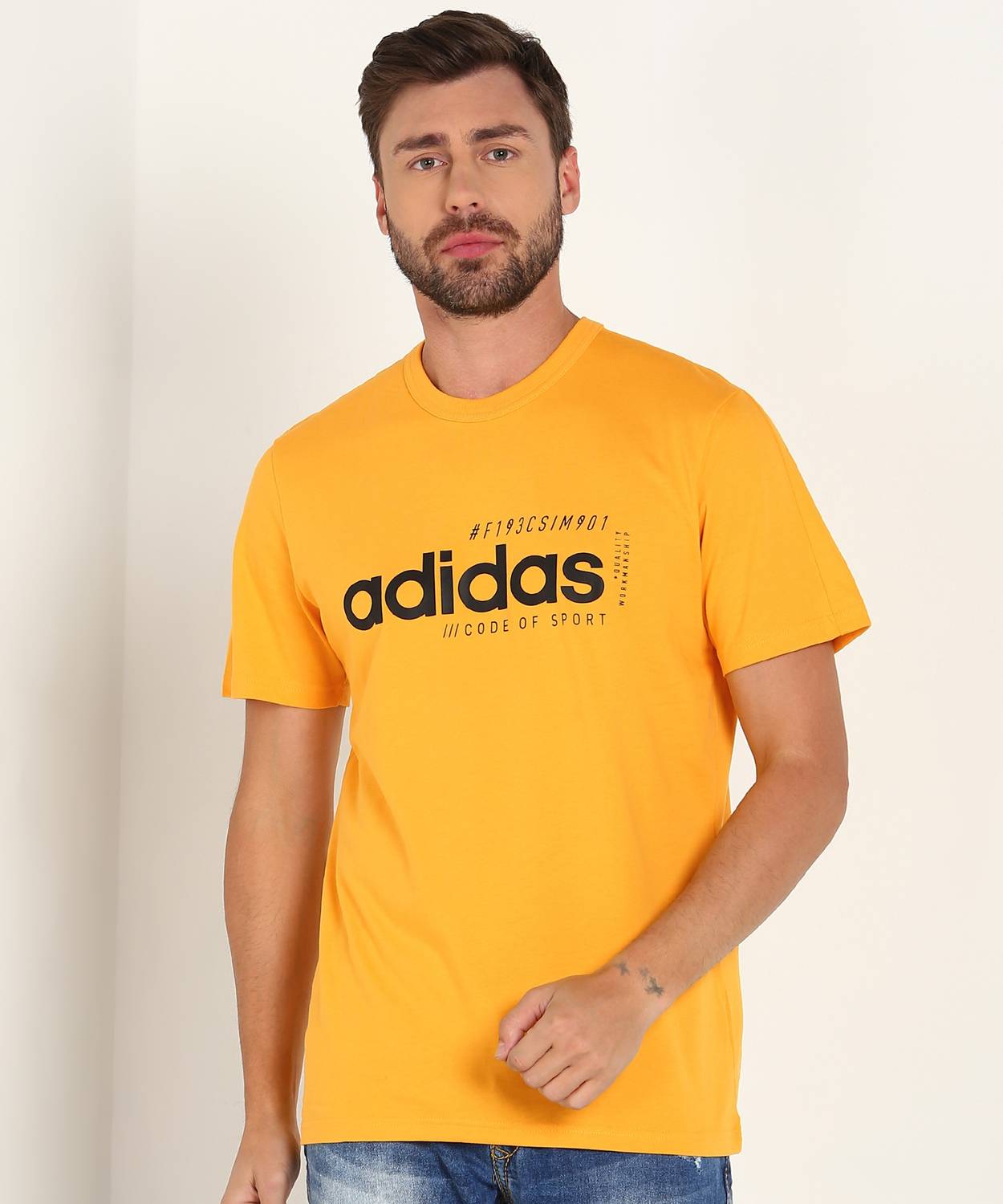 ADIDAS Printed Men Round Neck Yellow T-Shirt