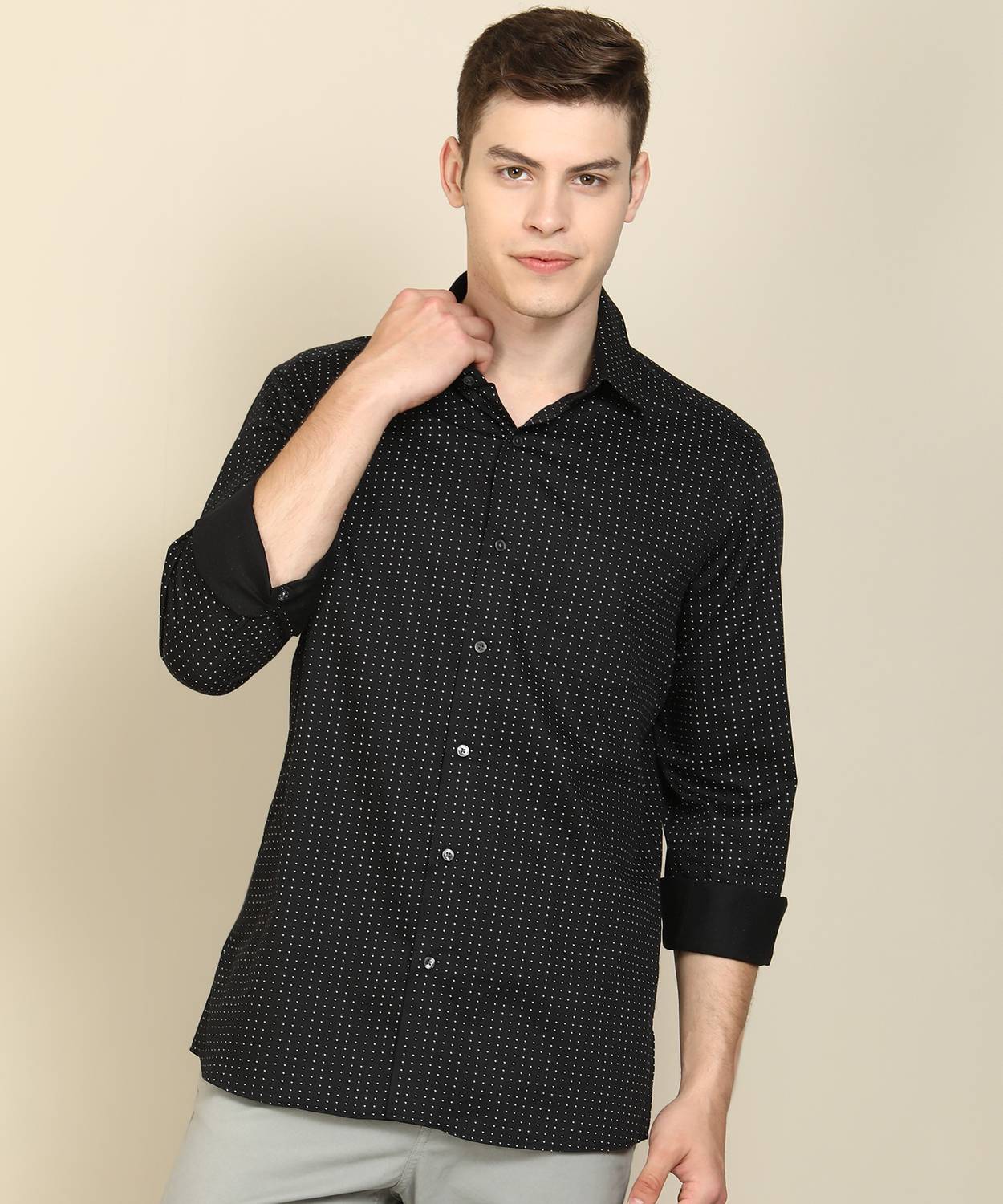 ARROW Men Printed Casual White, Black Shirt