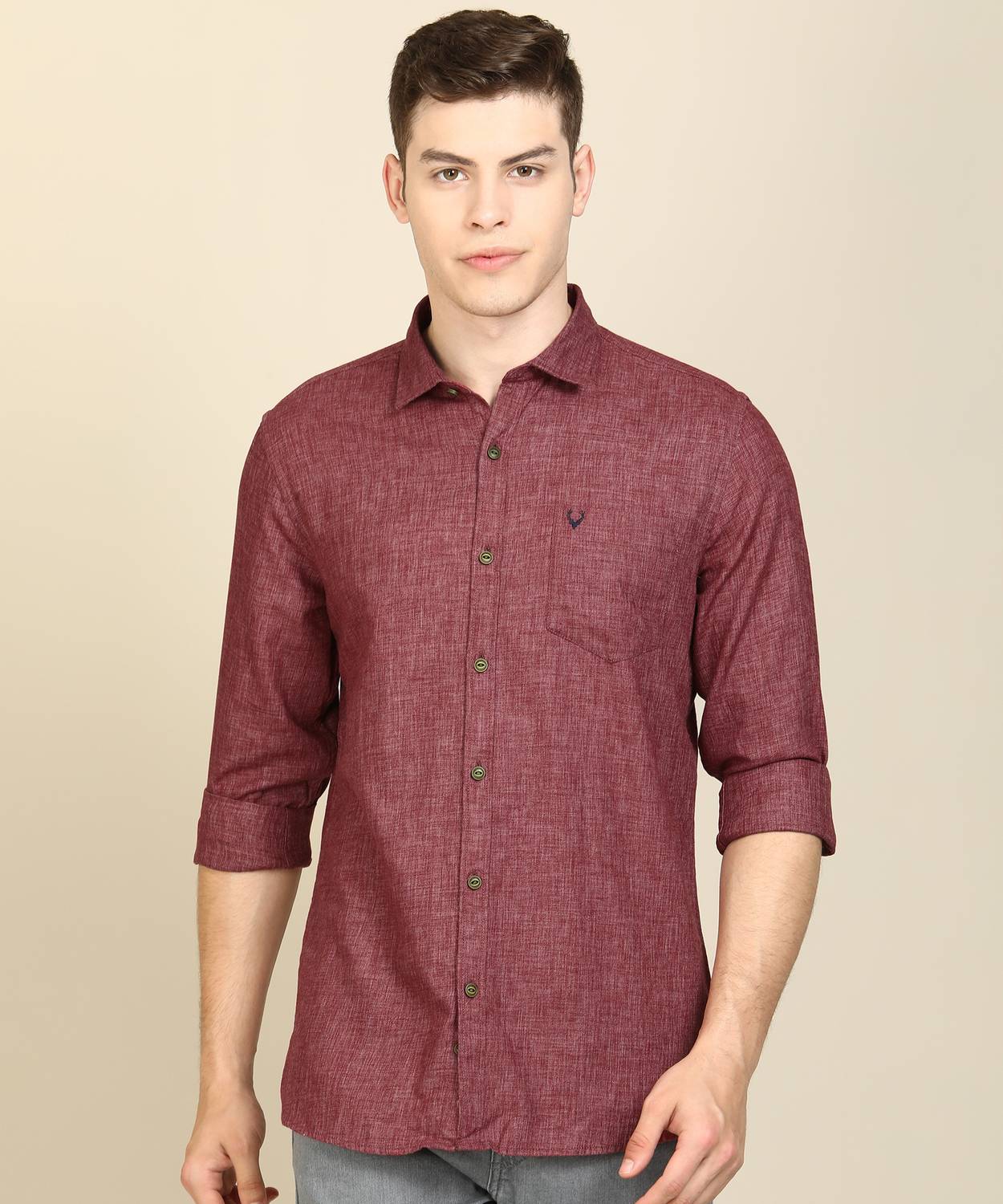 Allen Solly Men Self Design Casual Maroon Shirt