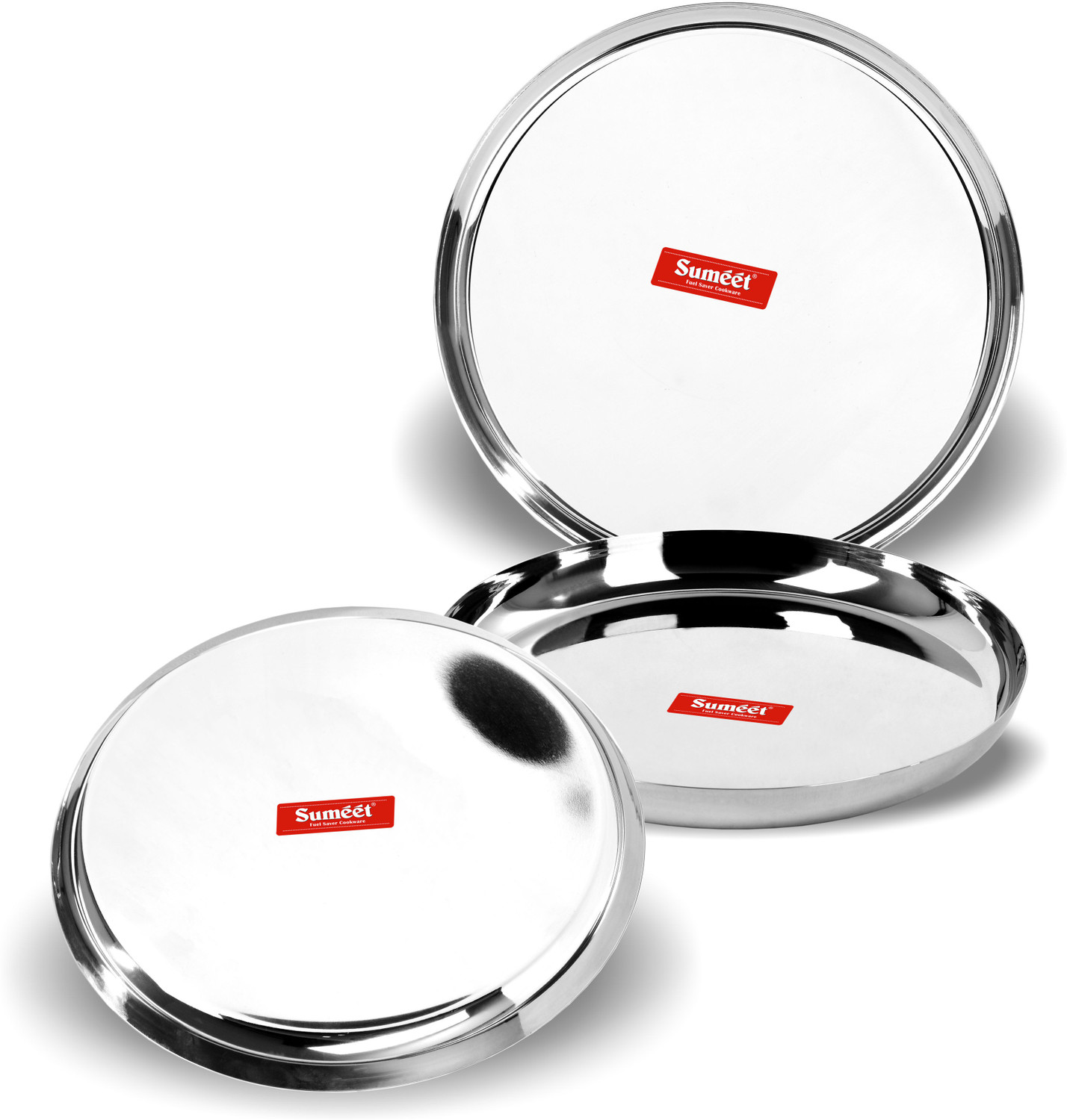 Image of Sumeet Stainless Steel Apple Shape Heavy Gauge Dinner Plates 29.5cm Dia - Set of 3pc Dinner Plate
