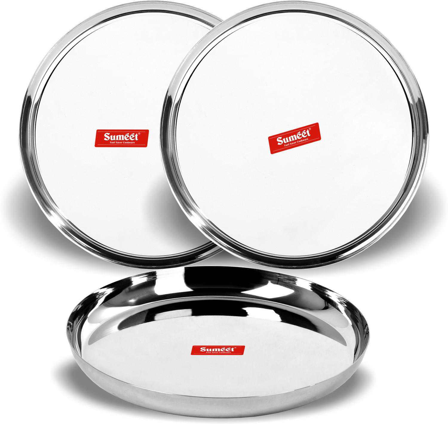Image of Sumeet Stainless Steel Apple Shape Heavy Gauge Dinner Plates 29.5cm Dia - Set of 3pc Dinner Plate