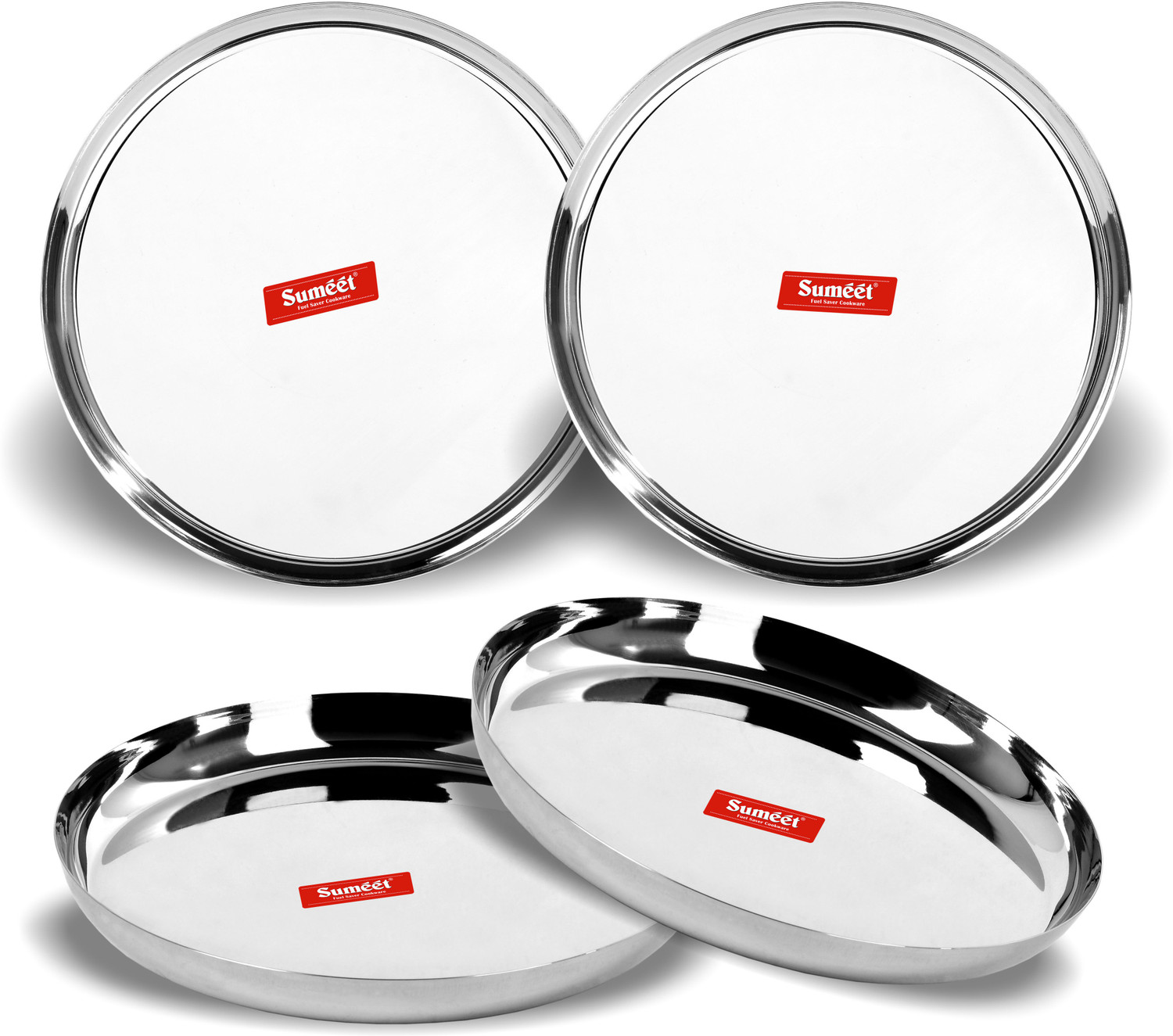 Image of Sumeet Stainless Steel Apple Shape Heavy Gauge Dinner Plates 29.5cm Dia - Set of 4pc Dinner Plate