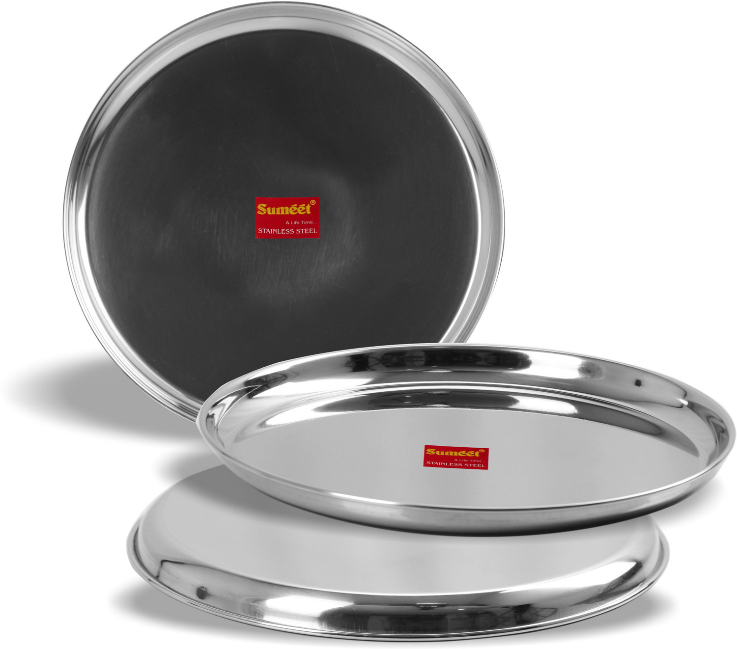 Image of Sumeet Stainless Steel Heavy Gauge Dinner Plates with Mirror Finish 30cm Dia - Set of 3pc Dinner Plate