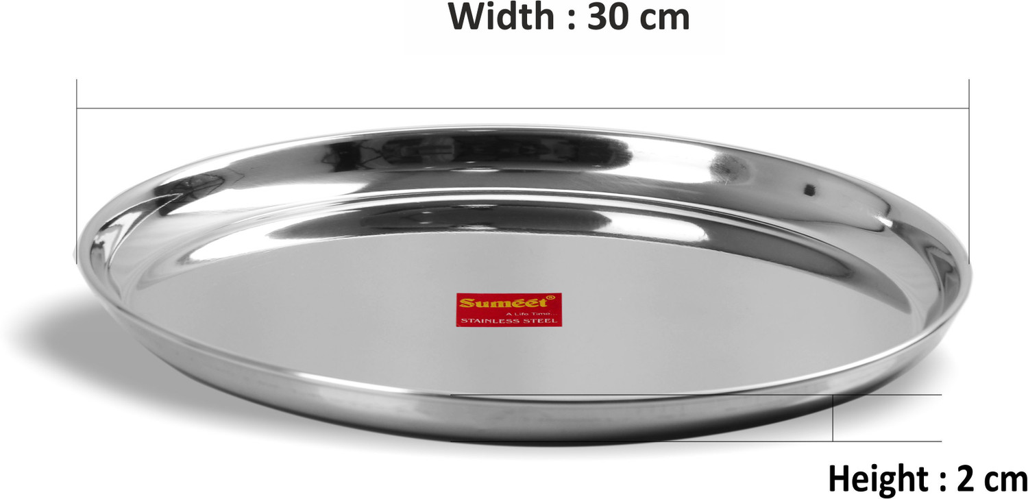 Image of Sumeet Stainless Steel Heavy Gauge Dinner Plates with Mirror Finish 30cm Dia - Set of 3pc Dinner Plate