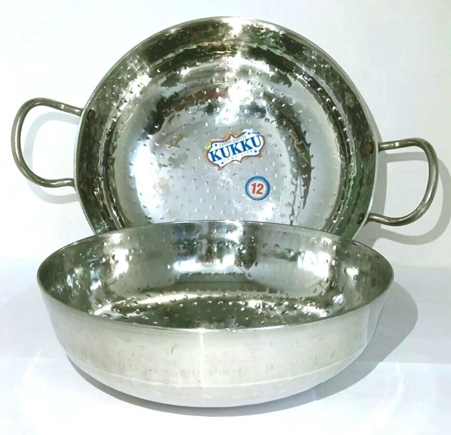 Image of KUK KU stainless steel heavy kadhai and tasla for cooking 2 pcs set (10 inch kadhai and 8 inch tasla 2500 ml capacity) Kadhai 25 cm diameter 2.5 L capacity