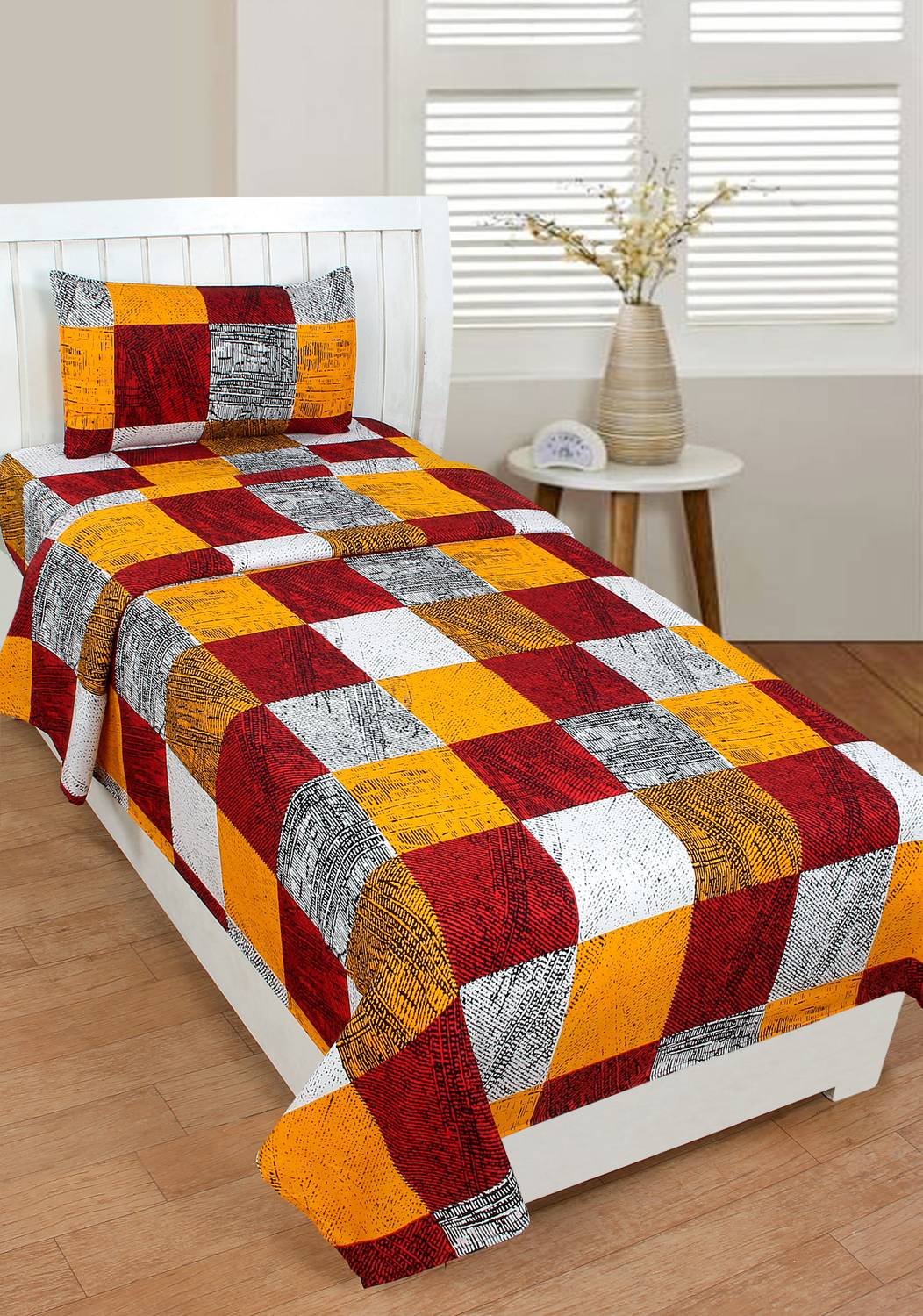 AAKARSH INTERNATIONAL Polycotton Single Flat 144 TC 3D Printed 1 Bedsheet with 2 Pillow Covers