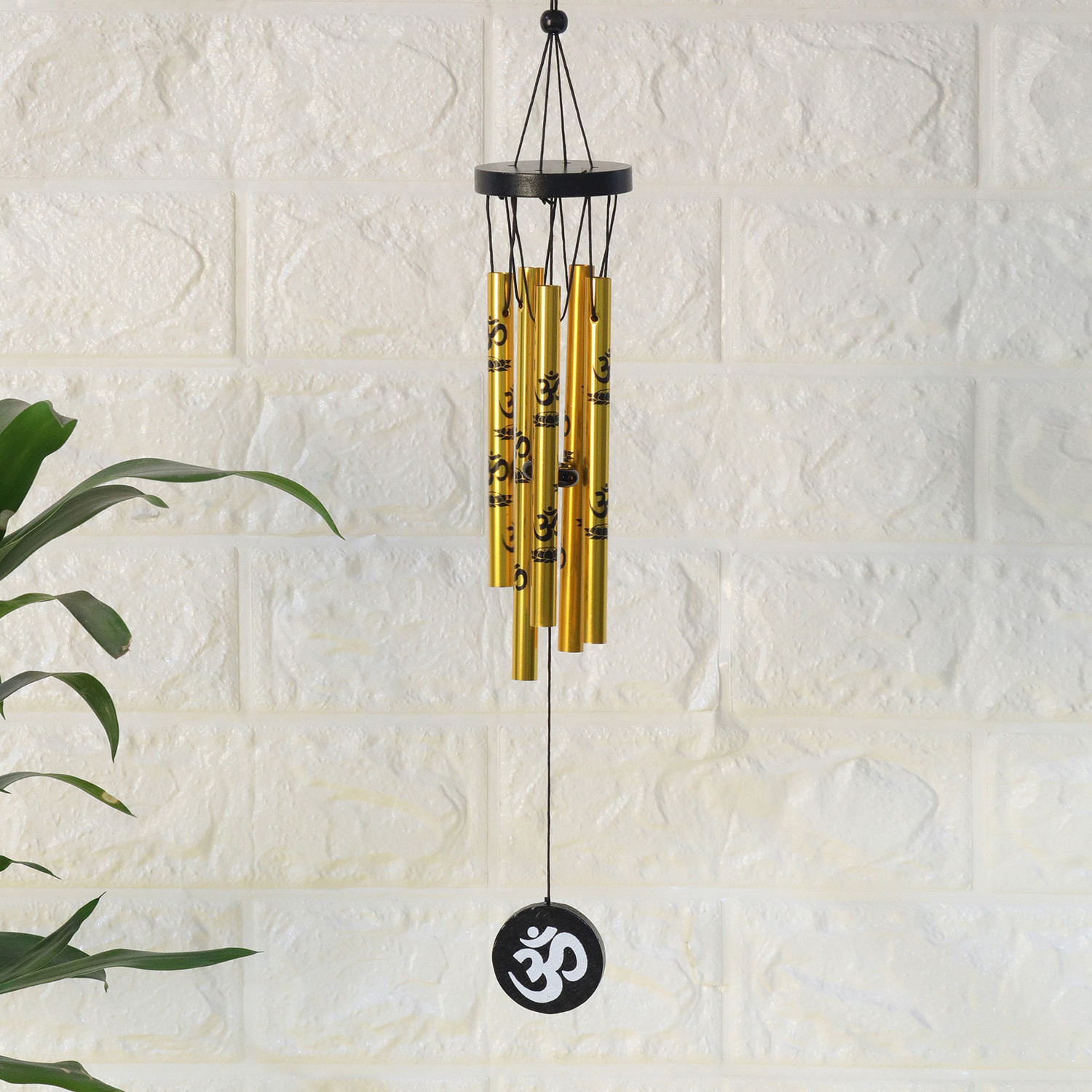 Image of Ryme Vastu / Feng Shui Om Wind Chimes Metal Rods / Pipes for Home Brass Windchime