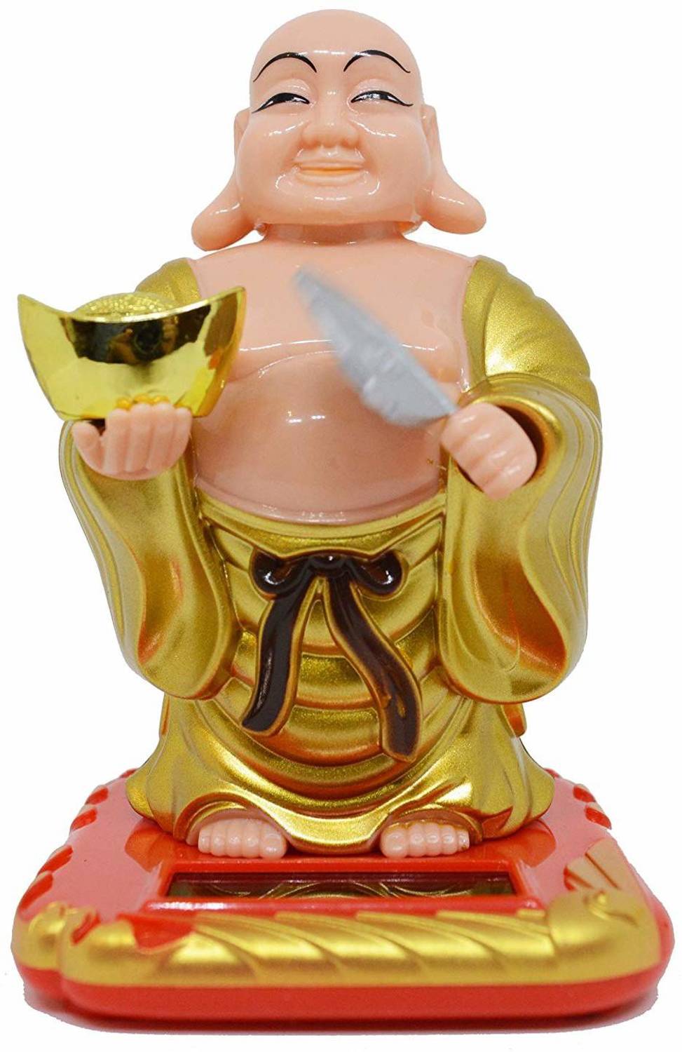 BlankLeaf Solar Laughing Buddha with Waving Fan-10CM | Moving Head & Fan | for Health Wealth & Prosperity Decorative Showpiece  -  10 cm