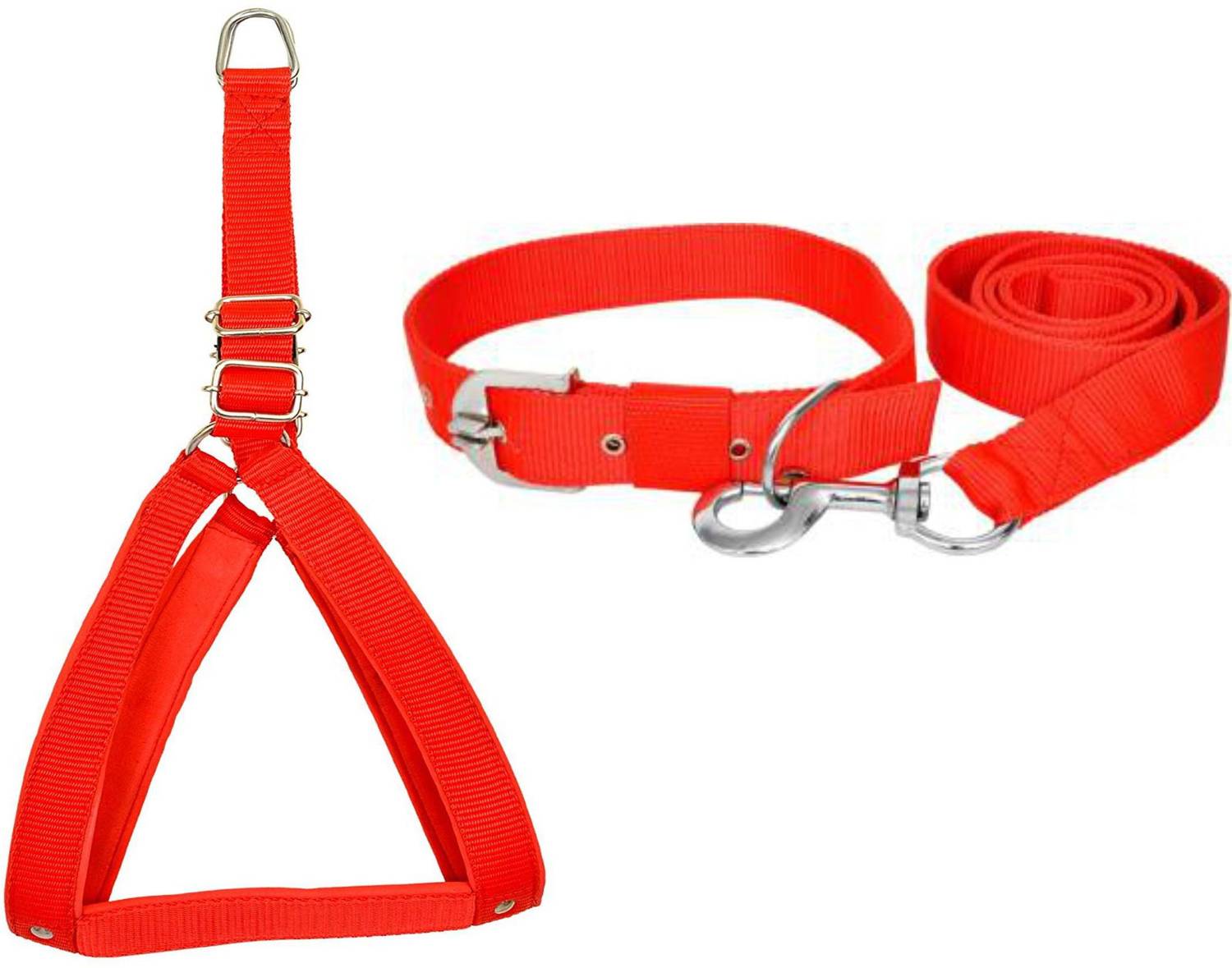ADIOS Dog Belt Combo of 1 inch Red Dog Body Cross Harness with Red Dog Collar Belt 1.5m lengthy Dog Harness & Leash
