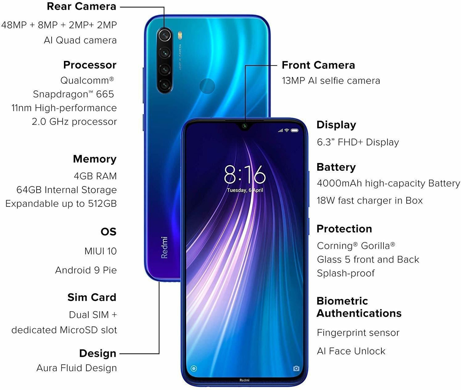 Image of Redmi Note 8 (Neptune Blue, 64 GB)