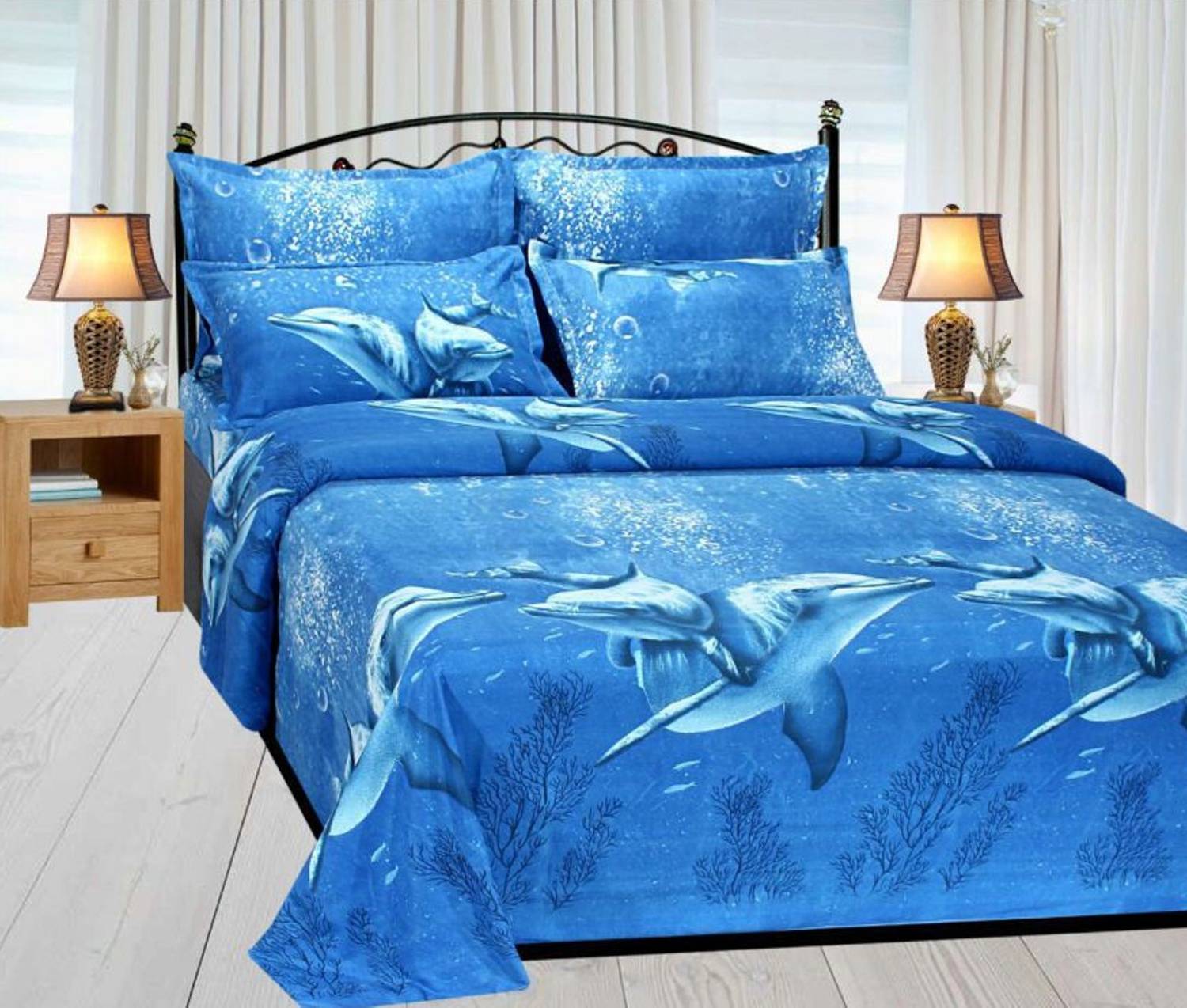 AMAN FAB Microfiber Double Flat 150 TC 3D Printed 1 Bedsheet with 2 Pillow Covers