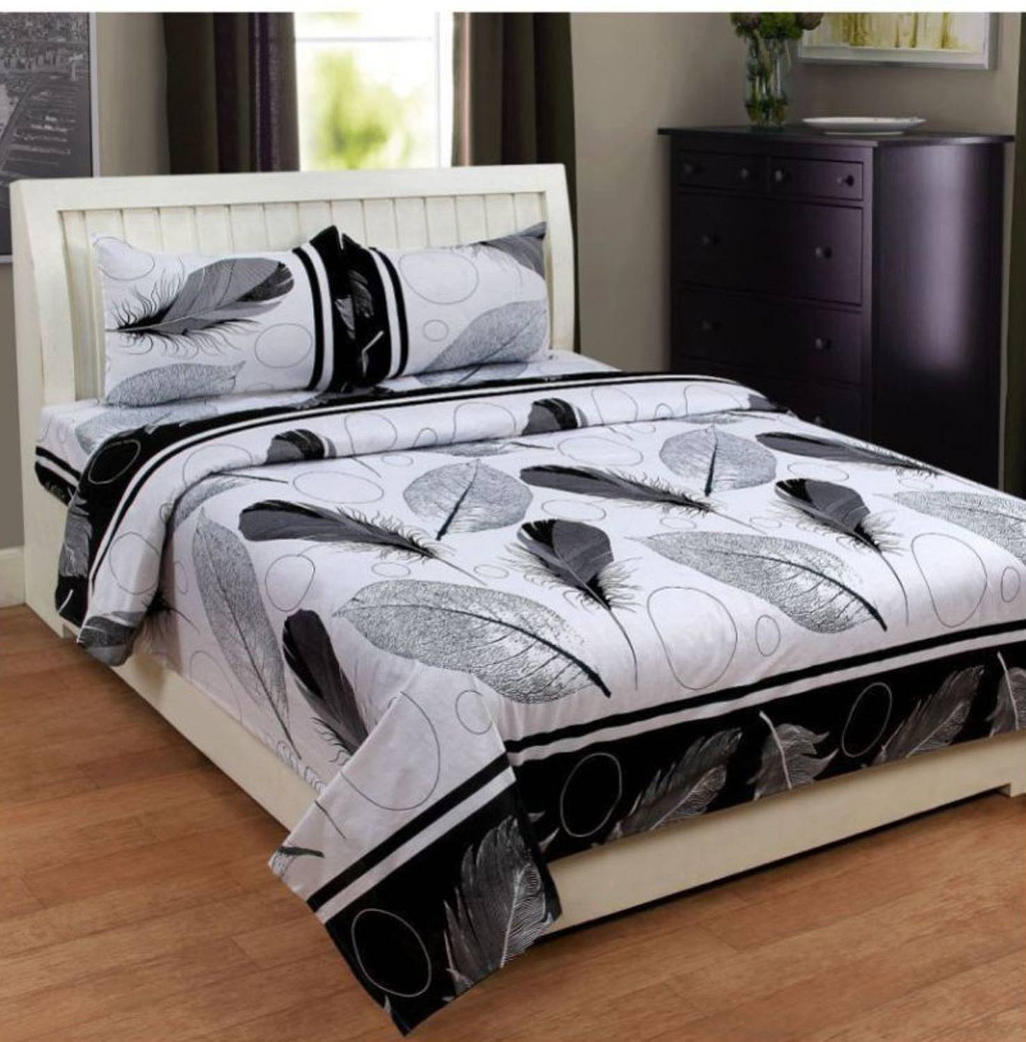 AMAN FAB Microfiber Double Flat 150 TC 3D Printed 1 Bedsheet with 2 Pillow Covers