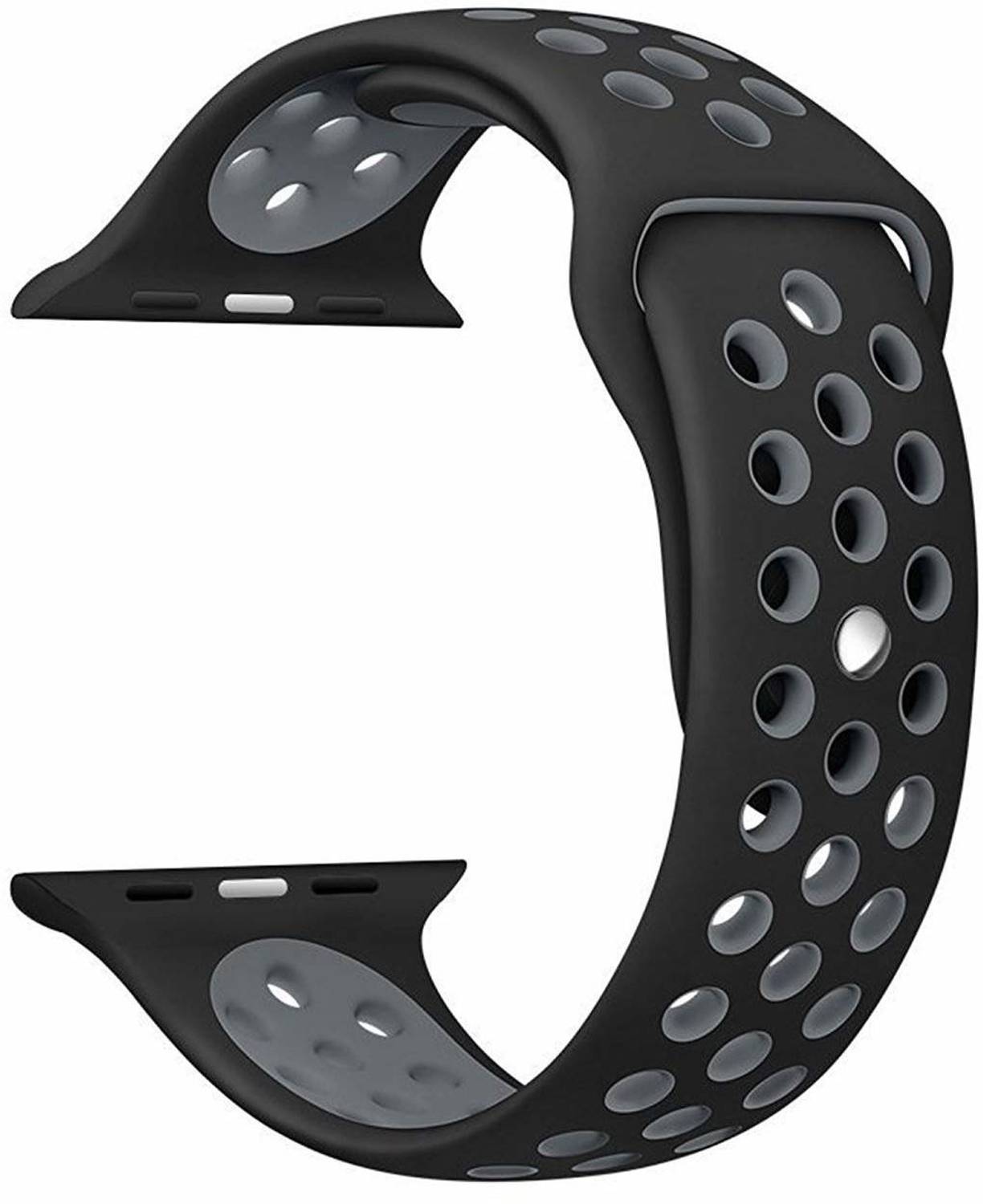 TINGTONG Soft Silicone Sport 42mm/44mm Black and Grey Air Hole Smart Watch Strap