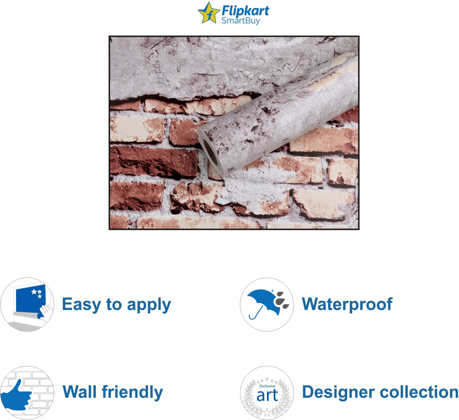 Image of Flipkart SmartBuy 600 cm Wall Wallpaper Modern Brick Pattern Patches Exposed Self Adhesive Sticker