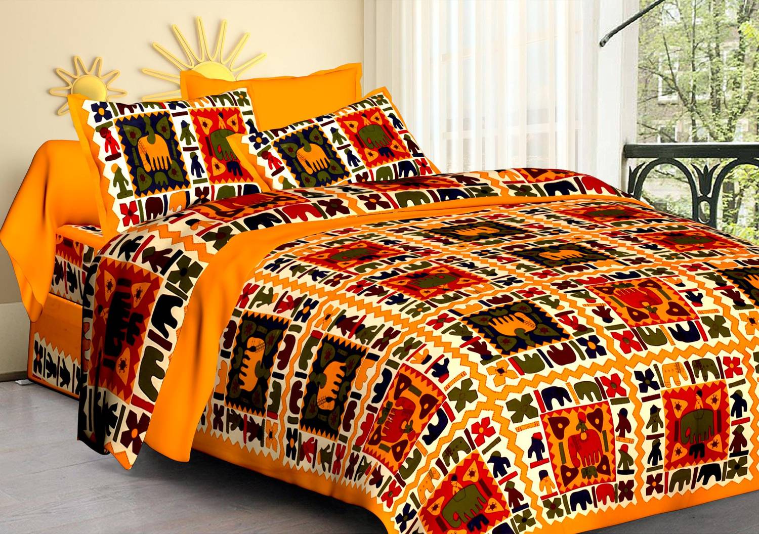 ARITHA Cotton Queen Flat 600 TC Printed 1 Bedsheet with 2 Pillow Covers