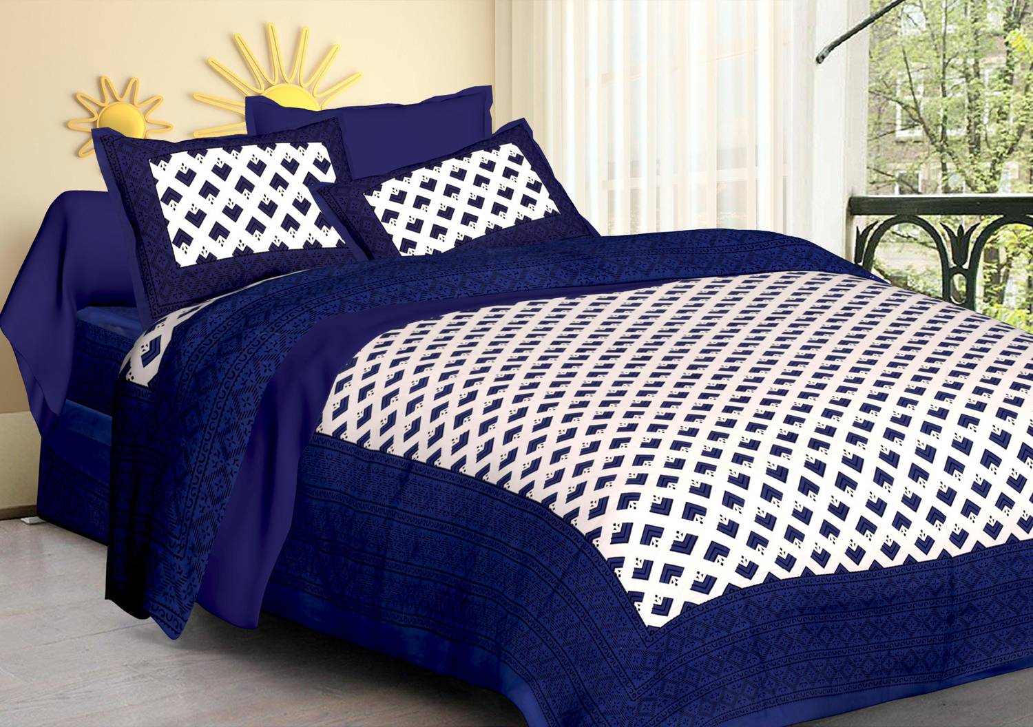 Aranatha Enterprises Cotton Queen Flat 144 TC Printed 1 Bedsheet with 2 Pillow Covers