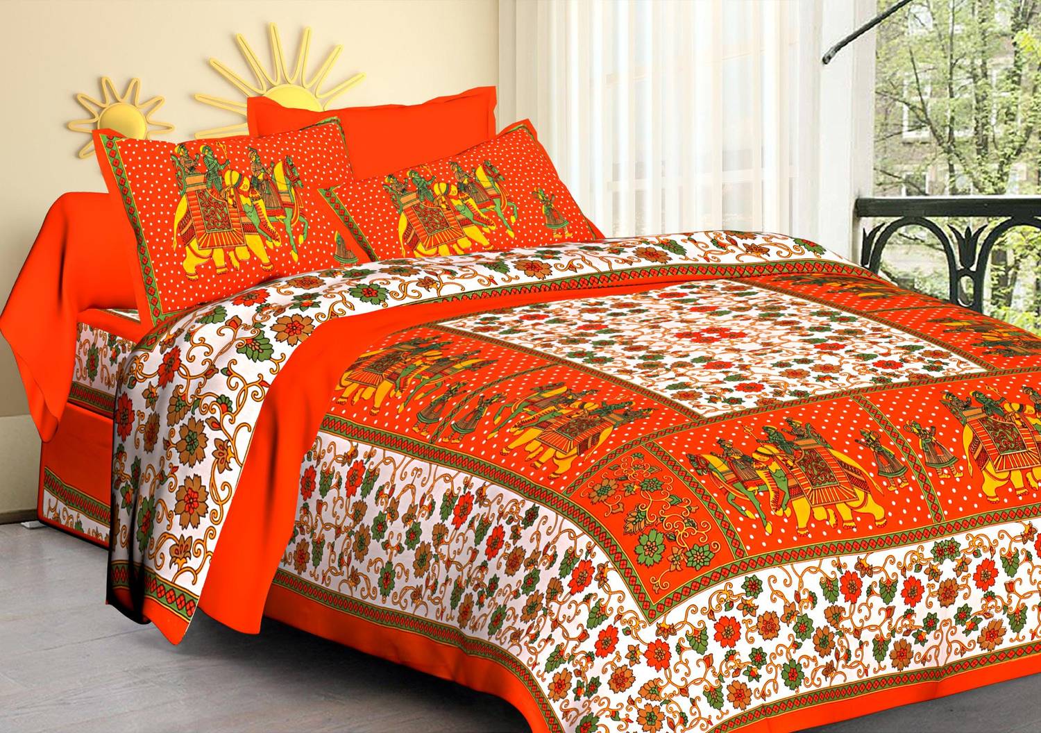 AGASTYA TRADING Cotton Double Flat 144 TC Printed 1 Bedsheet with 2 Pillow Covers