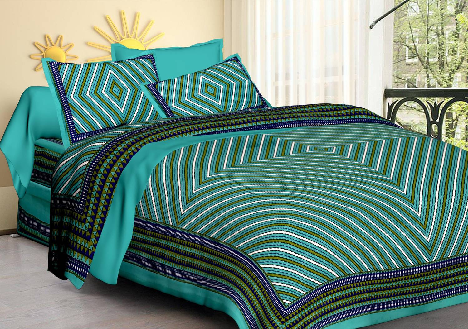 ARITHA Cotton Queen Flat 144 TC Printed 1 Bedsheet with 2 Pillow Covers