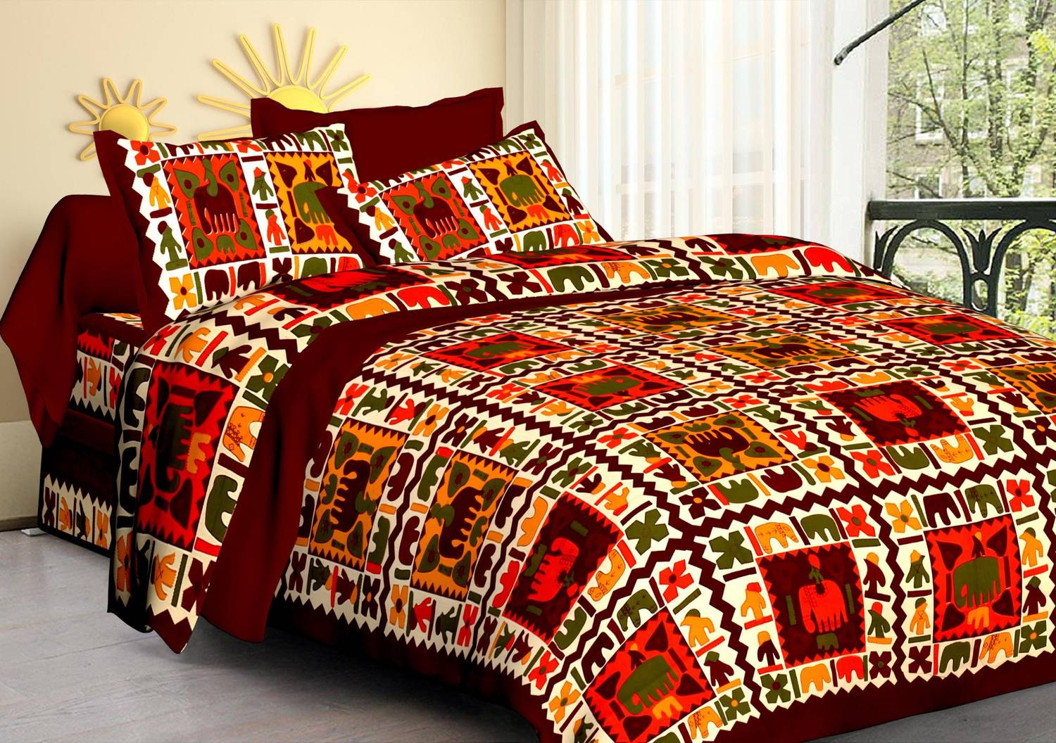 ARITHA Cotton Queen Flat 600 TC Embroidered 3 Bedsheets with 6 Pillow Covers