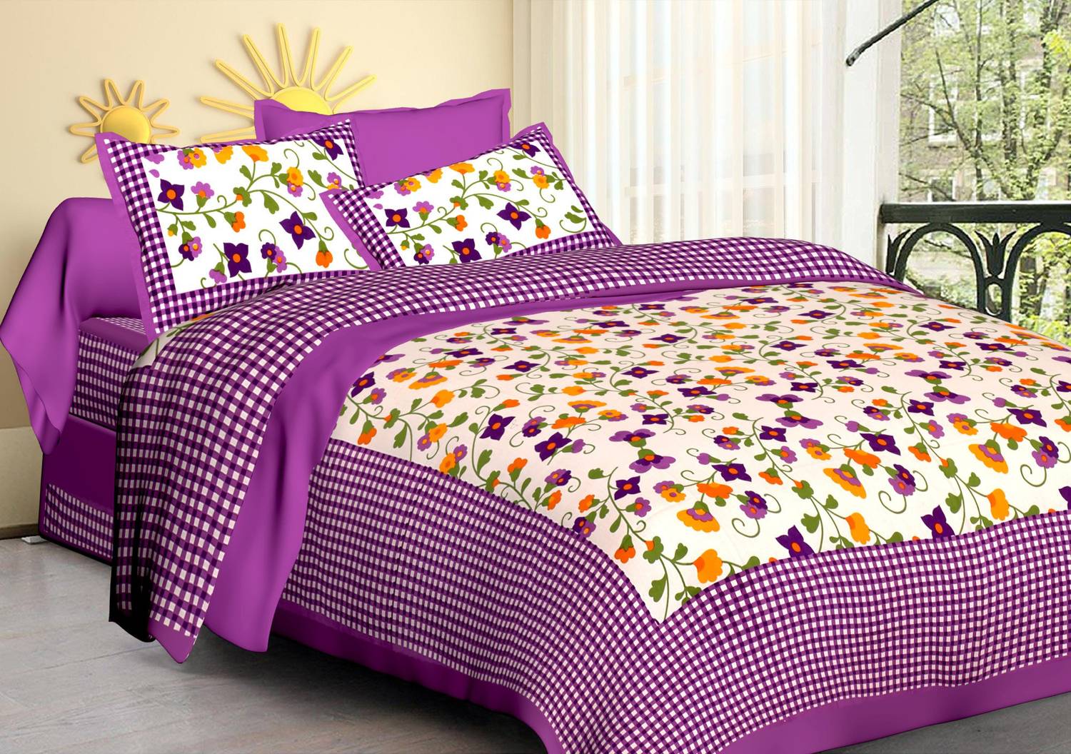 Aadhira Interio Cotton Double Flat 228 TC Floral 1 Bedsheet with 2 Pillow Covers