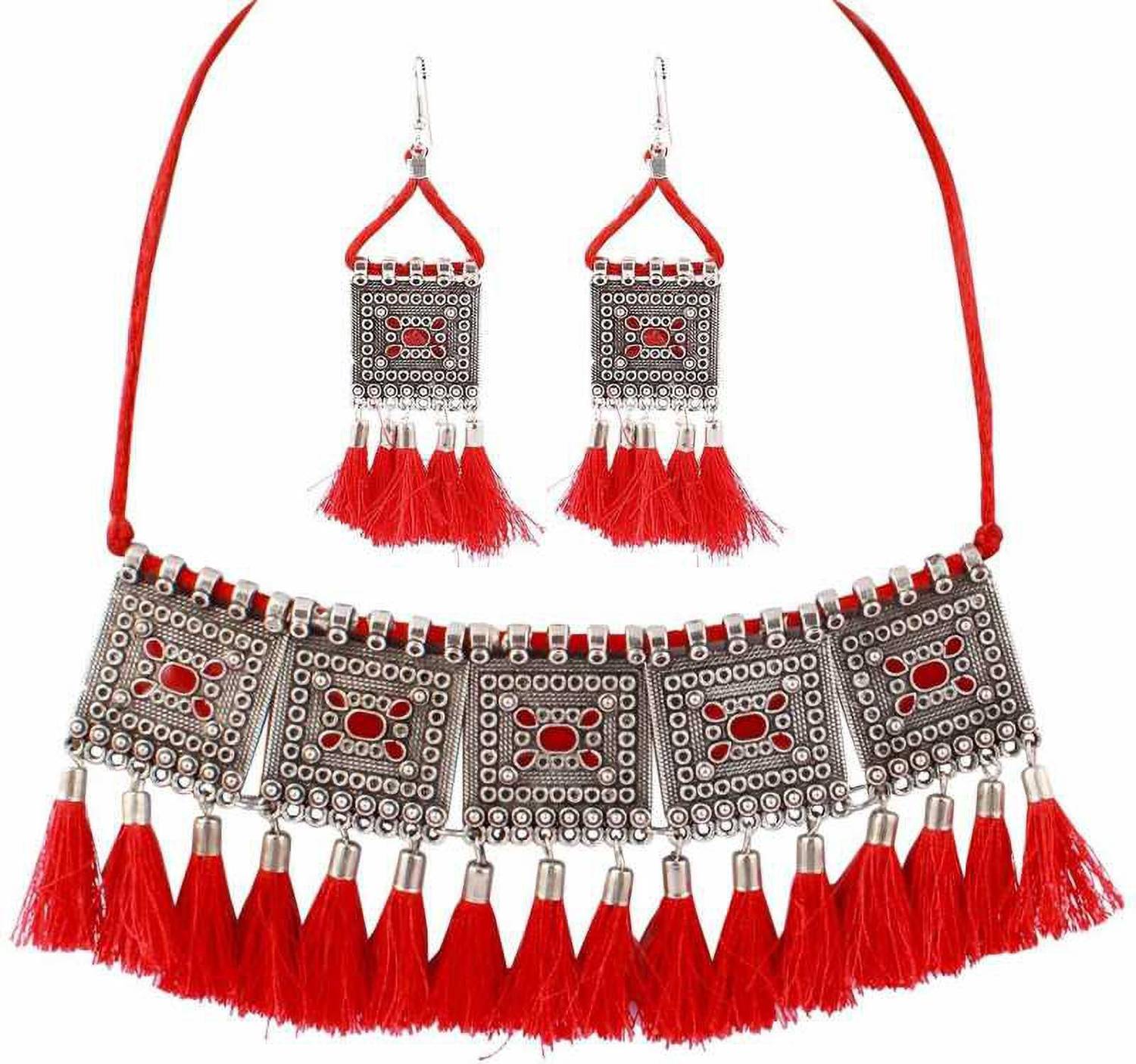 sunhari jewels Alloy Silver Red, Silver Jewellery Set