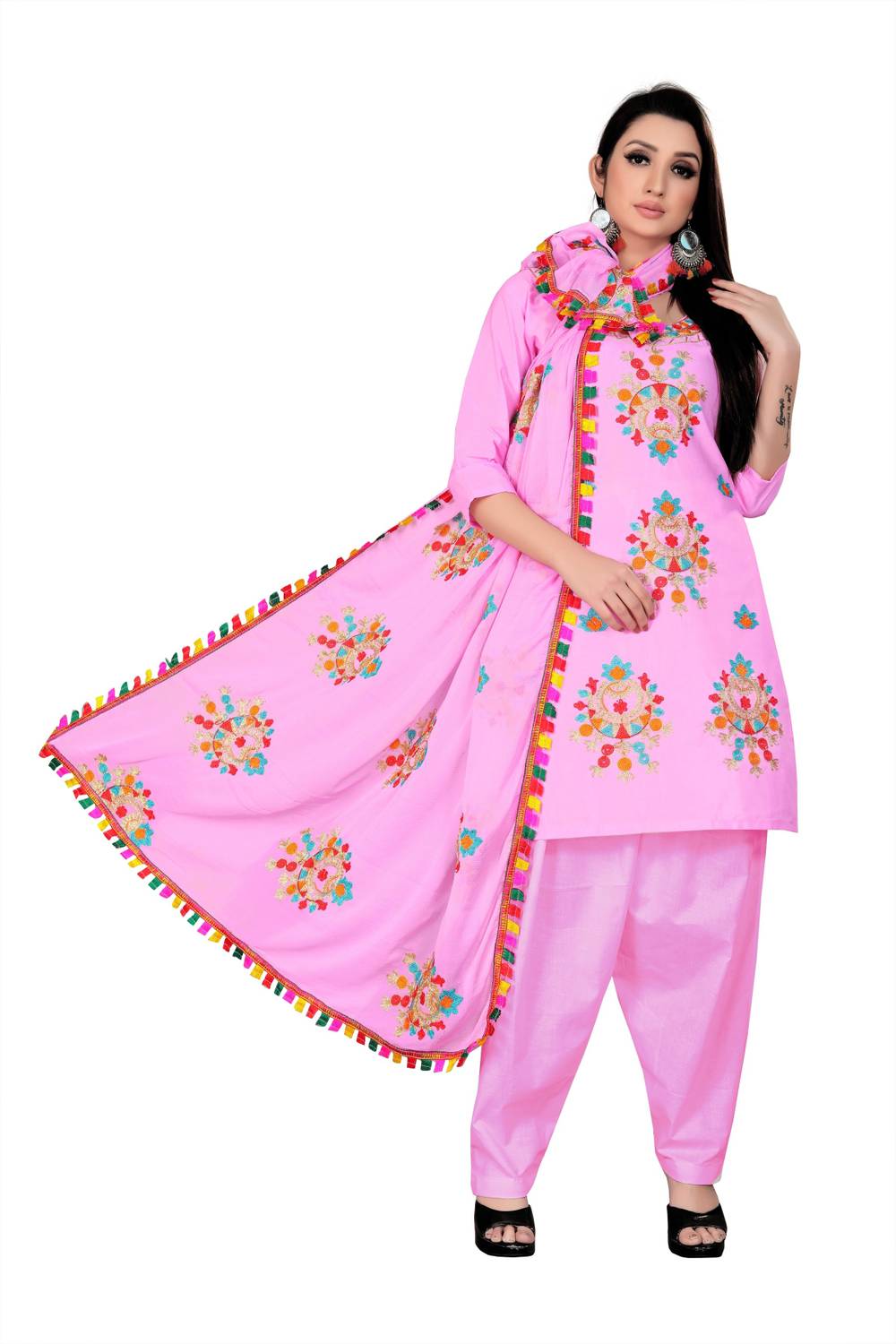 Cartyshop Cotton Blend Solid, Embroidered Salwar Suit Material