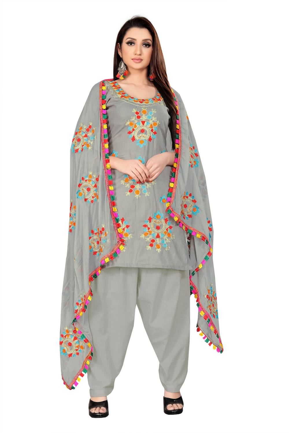Cartyshop Cotton Blend Solid, Embroidered Salwar Suit Material