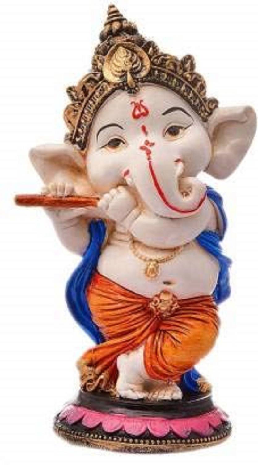 krishnagallery1 Dancing Flute Ganesha Murti Marble Finish Ganesh Ji Murti, Ganesh Statue Decorative Showpiece - 15 cm