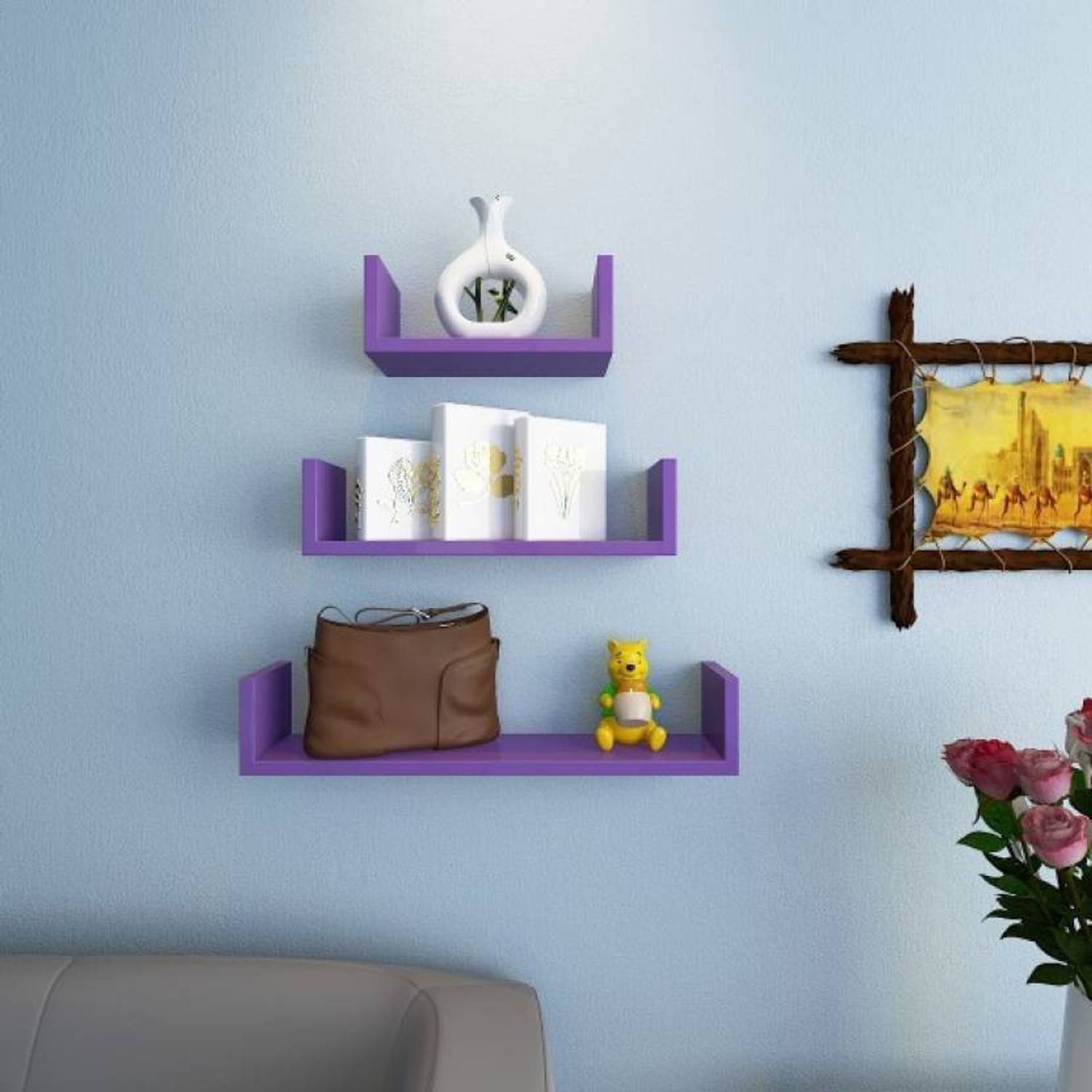 Eco Handicrafts Wooden U Shape Wall Shelf and Wall Shelves for Be