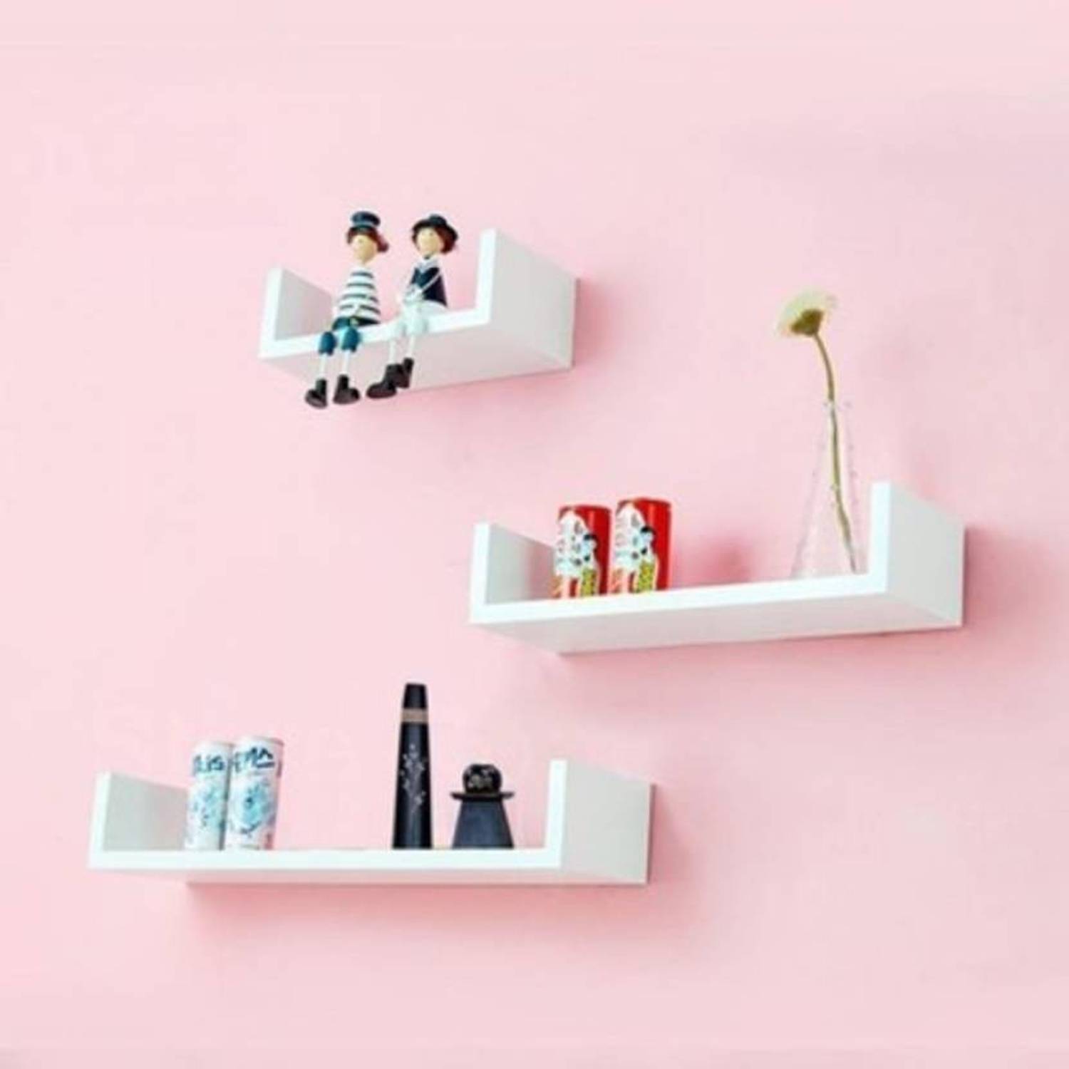 Eco Handicrafts Wooden U Shape Wall Shelf and Wall Shelves for Be