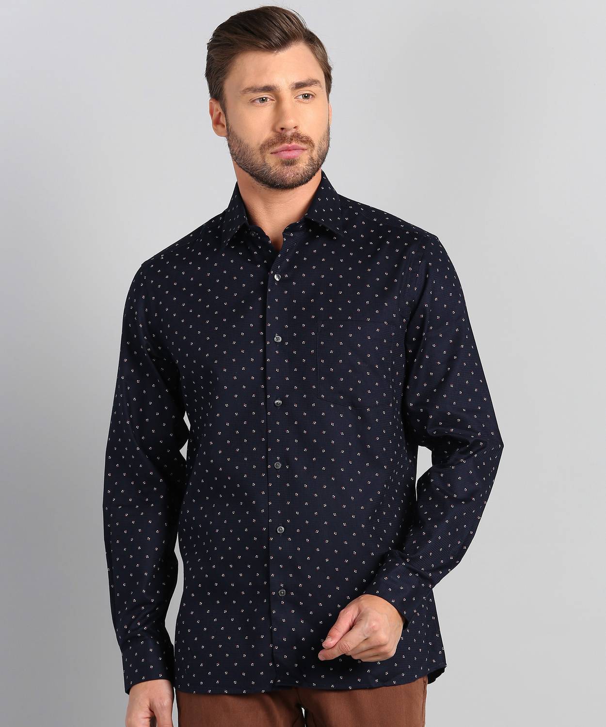 ARROW Men Printed Casual Dark Blue Shirt