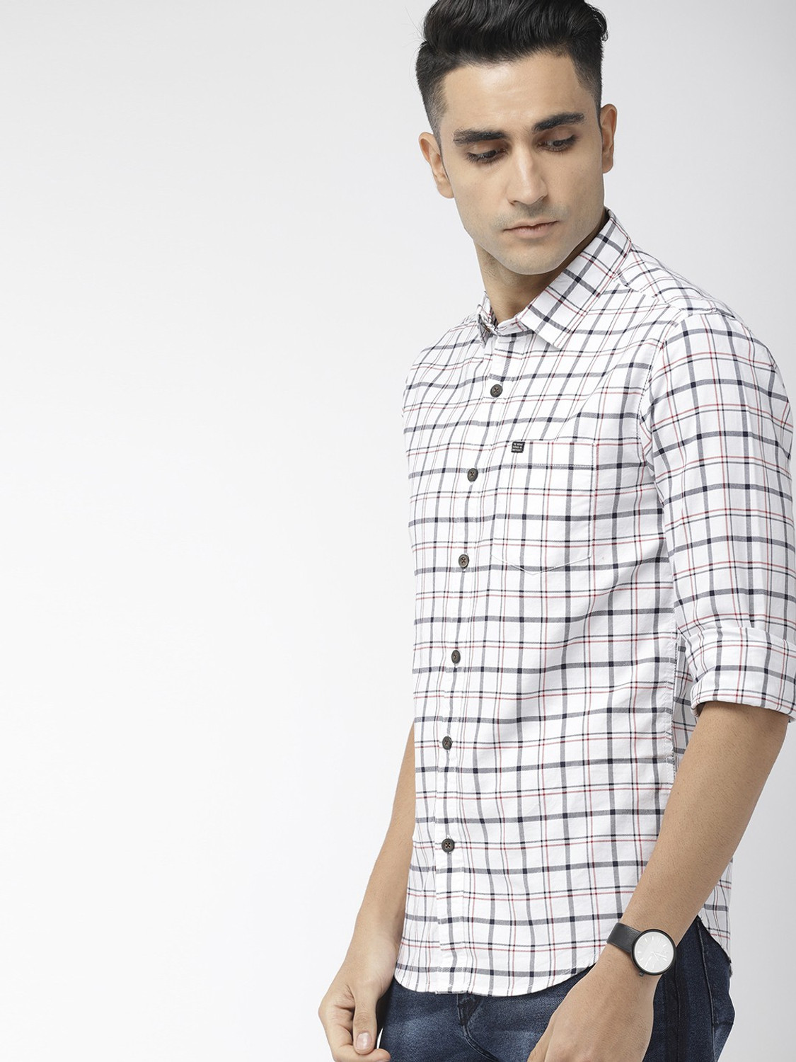 Image of The Indian Garage Co. Men Checkered Casual White Shirt