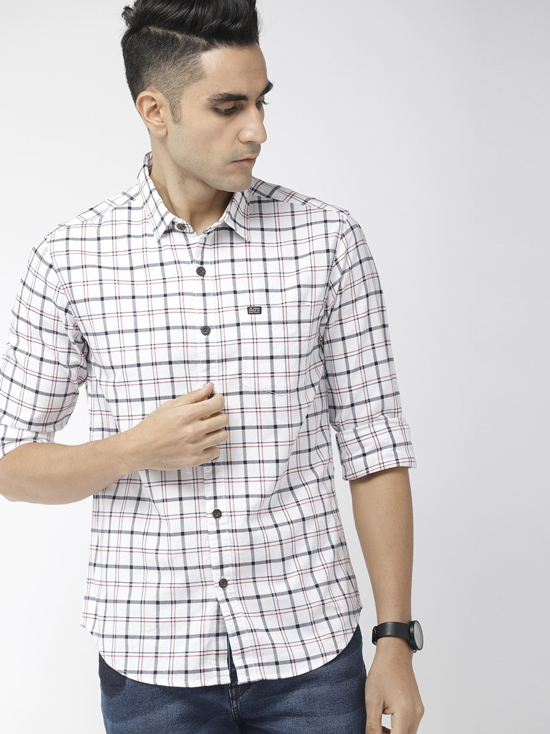 Image of The Indian Garage Co. Men Checkered Casual White Shirt